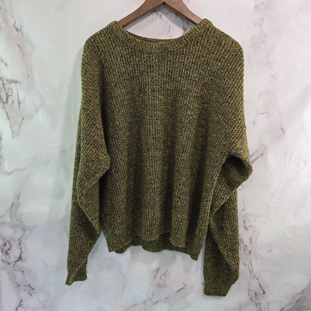 Vintage Sweater Mens XL Brown Gold Mustard Acrylic 80s 90s Raglan Le Tigre